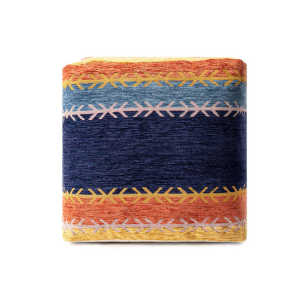 HomeRoots 18" Vibrant Blue and Orange Striped Pouf Ottoman - Stylish, Versatile Accent for Modern Spaces 517929