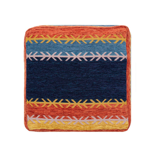 HomeRoots 18" Vibrant Blue and Orange Striped Pouf Ottoman - Stylish, Versatile Accent for Modern Spaces 517929