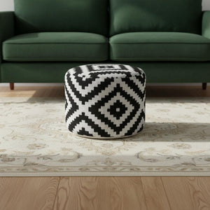 HomeRoots 18" Modern Black Geometric Pouf Ottoman - Versatile Footrest, Extra Seating & Chic Home Accent Decor 517934