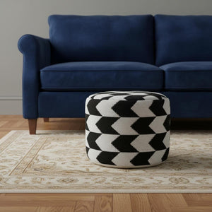 HomeRoots 18" Black Cylinder Chevron Pouf Ottoman - Stylish Multi-Purpose Accent for Modern Living Spaces 517935