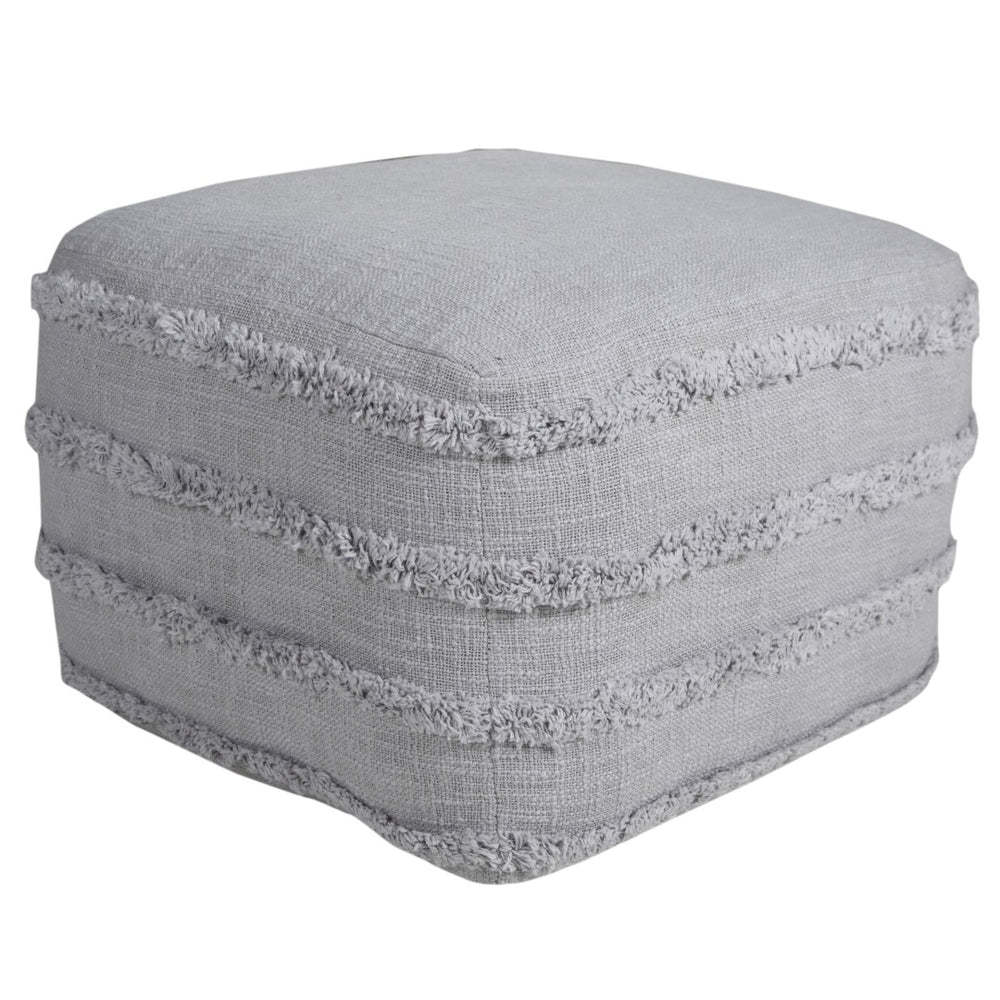 HomeRoots 18" Gray Striped Cotton Pouf Ottoman - Versatile Footrest, Extra Seat, or Casual Table for Any Room Light Gray 517936