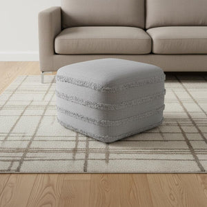 HomeRoots 18" Gray Striped Cotton Pouf Ottoman - Versatile Footrest, Extra Seat, or Casual Table for Any Room Light Gray 517936