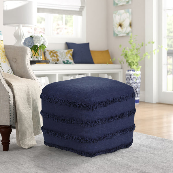 Homeroots 18" Blue 100% Cotton Ottoman Navy Blue Cotton 517937