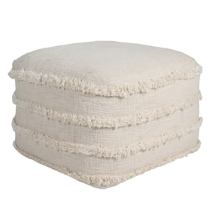 Homeroots 18" Cream Cotton Tufted Stripe Cube Pouf Ottoman Beige  517938