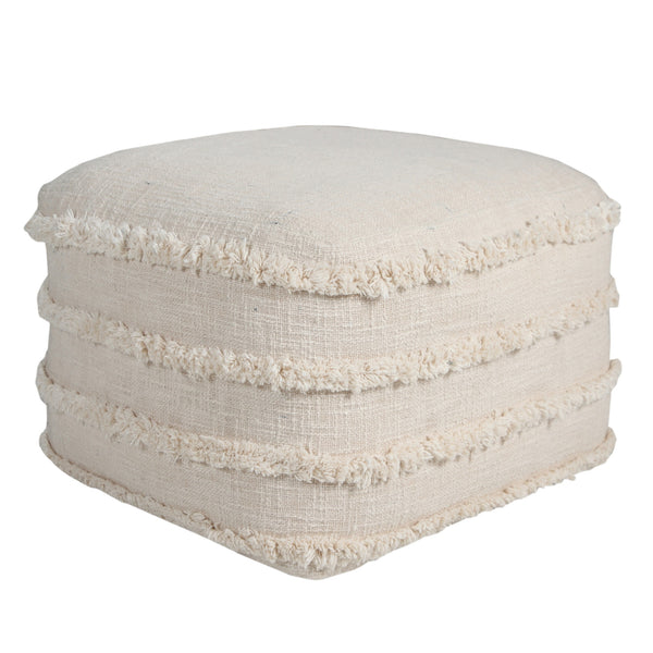 Homeroots 18" Cream Cotton Tufted Stripe Cube Pouf Ottoman Beige  517938