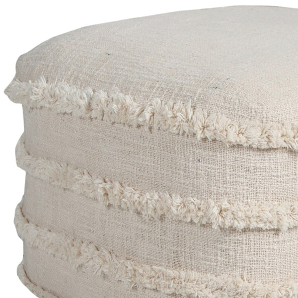 Homeroots 18" Cream Cotton Tufted Stripe Cube Pouf Ottoman Beige  517938