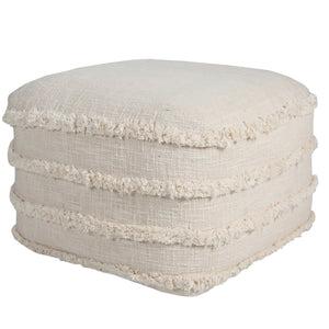Homeroots 18" Cream Cotton Tufted Stripe Cube Pouf Ottoman Beige  517938