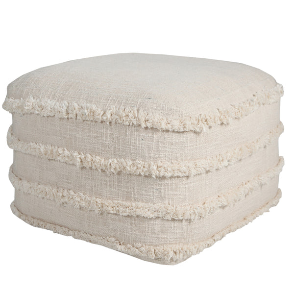 Homeroots 18" Cream Cotton Tufted Stripe Cube Pouf Ottoman Beige  517938