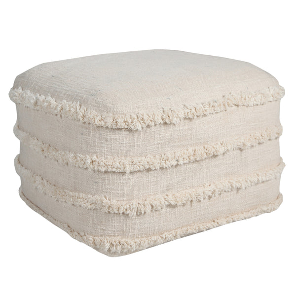 Homeroots 18" Cream Cotton Tufted Stripe Cube Pouf Ottoman Beige  517938