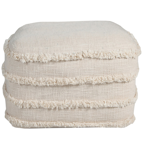 Homeroots 18" Cream Cotton Tufted Stripe Cube Pouf Ottoman Beige  517938