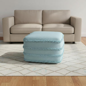 HomeRoots 18" Gray Striped Cotton Pouf Ottoman - Versatile Footrest, Extra Seat, or Casual Table for Any Room Bright Blue 517939