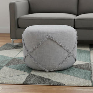 HomeRoots 18" Gray Cotton Cylinder Pouf Ottoman - Stylish, Multi-functional Footrest & Extra Seating Solution Light Gray 517940