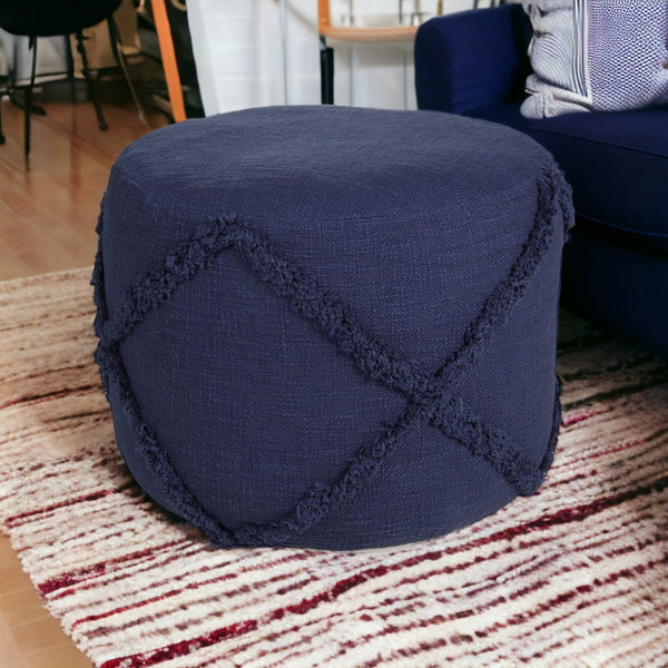 Homeroots 18" Blue 100% Cotton Ottoman Navy Blue Cotton 517943