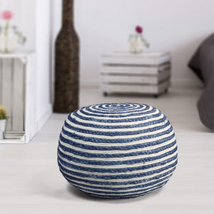 Homeroots 20" Blue Jute Ottoman Blue,White Jute 517944