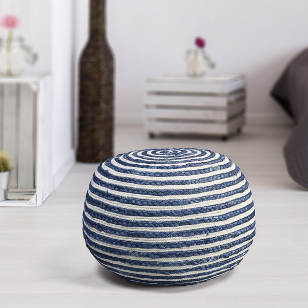 Homeroots 20" Blue Jute Ottoman Blue,White Jute 517944