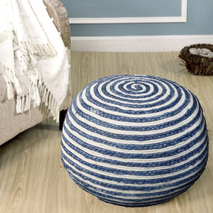 Homeroots 20" Blue Jute Ottoman Blue,White Jute 517944