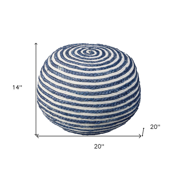 Homeroots 20" Blue Jute Ottoman Blue,White Jute 517944