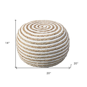 Homeroots 20" White Jute Ottoman Natural,White Jute 517946
