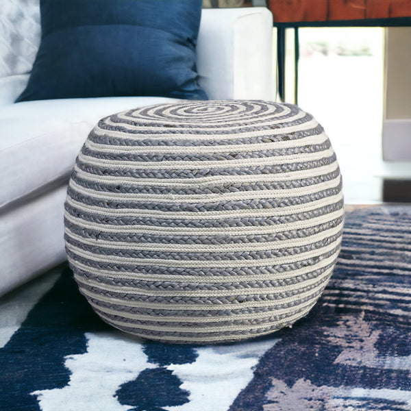 Homeroots 20" Gray Jute Ottoman Grey,White Jute 517947