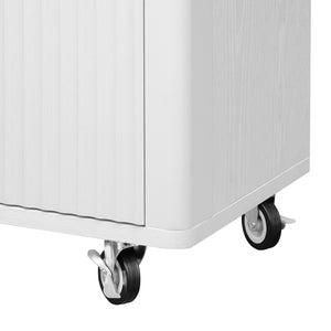 English Elm K&K 51" Fluted Kitchen Island with Waveform Panels, Drop Leaf, Rolling Cart with Towel Rack and Storage White N707P221446W