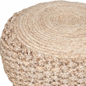 HomeRoots 20" Tan Round Geometric Pouf Ottoman - Versatile Soft Jute Accent for Living Room, Bedroom & More 517950