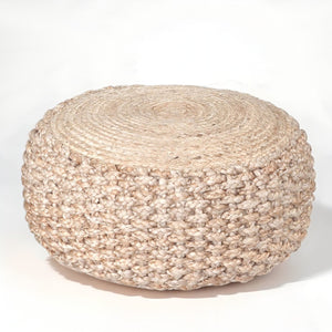 HomeRoots 20" Tan Round Geometric Pouf Ottoman - Versatile Soft Jute Accent for Living Room, Bedroom & More 517950