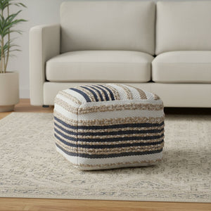 HomeRoots 18" Tan Geometric Pouf Ottoman - Versatile Jute Seating & Footrest for Modern Decor Styles, 300 lbs Capacity 517952
