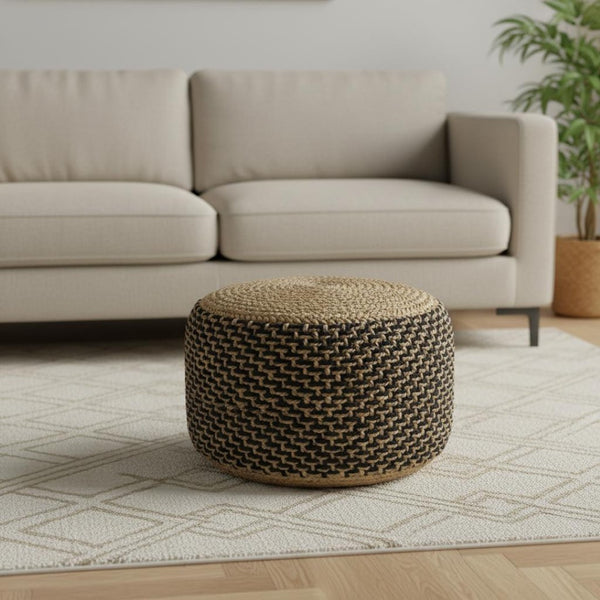 HomeRoots 18" Tan Jute Ottoman - Handwoven Natural Fiber Footrest, Extra Seating, Stylish Multi-Purpose Design 517954