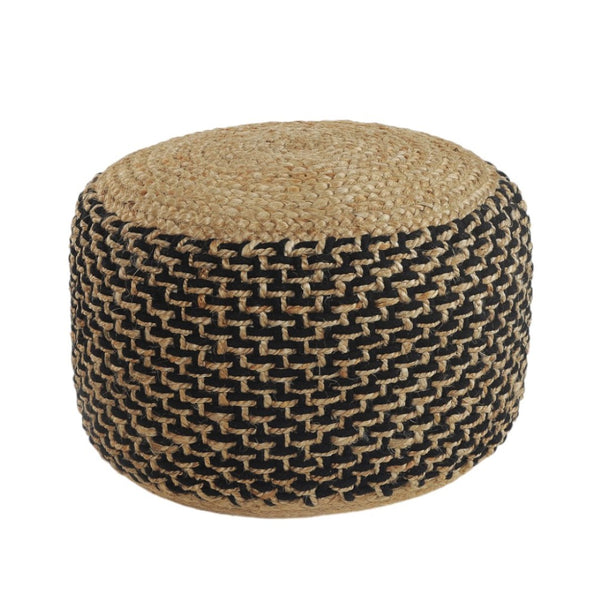 HomeRoots 18" Tan Jute Ottoman - Handwoven Natural Fiber Footrest, Extra Seating, Stylish Multi-Purpose Design 517954