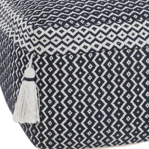 HomeRoots 18" Stylish Blue Cotton Geometric Pouf Ottoman - Versatile Seating & Footrest for Modern Decor 517957