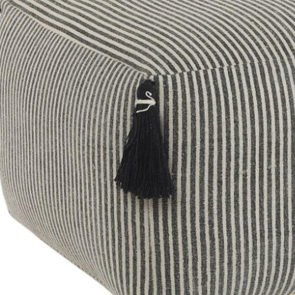 HomeRoots 18" Gray Striped Cotton Pouf Ottoman - Versatile, Stylish Seating & Footrest for Any Home Décor 517958
