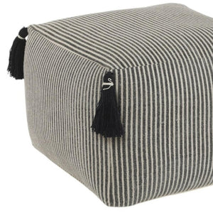 HomeRoots 18" Gray Striped Cotton Pouf Ottoman - Versatile, Stylish Seating & Footrest for Any Home Décor 517958