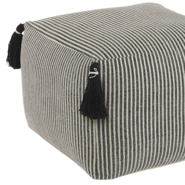 HomeRoots 18" Gray Striped Cotton Pouf Ottoman - Versatile, Stylish Seating & Footrest for Any Home Décor 517958