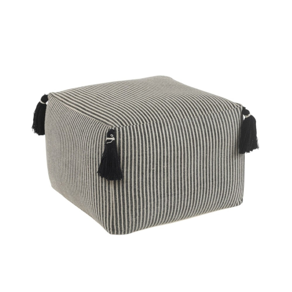 HomeRoots 18" Gray Striped Cotton Pouf Ottoman - Versatile, Stylish Seating & Footrest for Any Home Décor 517958