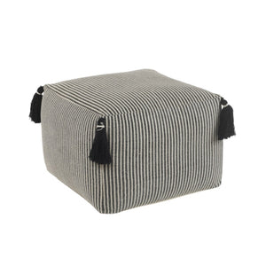 HomeRoots 18" Gray Striped Cotton Pouf Ottoman - Versatile, Stylish Seating & Footrest for Any Home Décor 517958
