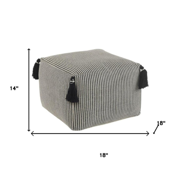HomeRoots 18" Gray Striped Cotton Pouf Ottoman - Versatile, Stylish Seating & Footrest for Any Home Décor 517958