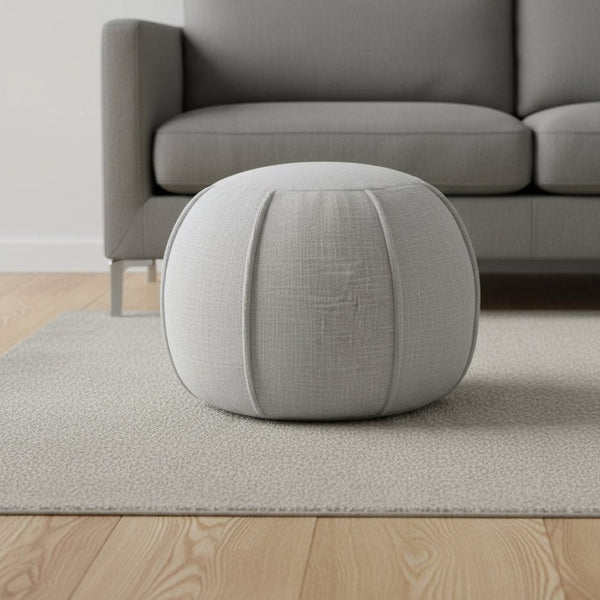 HomeRoots 18" Gray Round Cotton Patchwork Pouf Ottoman - Versatile Footrest, Extra Seat & Stylish Accent for Any Room 517960