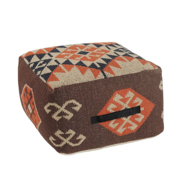 HomeRoots 18" Brown Tribal Pouf Ottoman - Versatile Cotton-Blend Seating, Footrest, and Decor for Any Space 517962