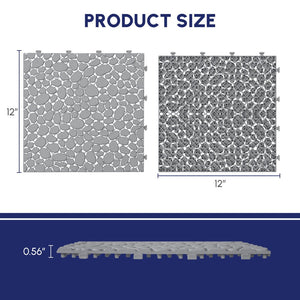 English Elm 12 Inch Interlocking Plastic Deck Tiles Pebble Stone Waterproof Outdoor Patio Pack of 60 Grey W2391P189600