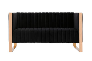 English Elm Trillium Velvet Loveseat with Gold Stainless Steel Frame, Vertical Stitching & High-Density Foam Upholstery Black B365P398094