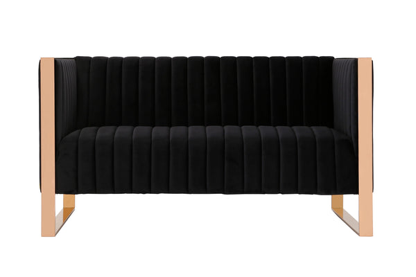 English Elm Trillium Velvet Loveseat with Gold Stainless Steel Frame, Vertical Stitching & High-Density Foam Upholstery Black B365P398094