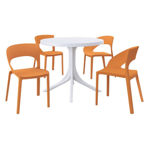 English Elm Summer Polypropylene Round Dining Set Stackable Chairs Uv Resistant Indoor Outdoor Patio Tropical Orange,White W3450S00027