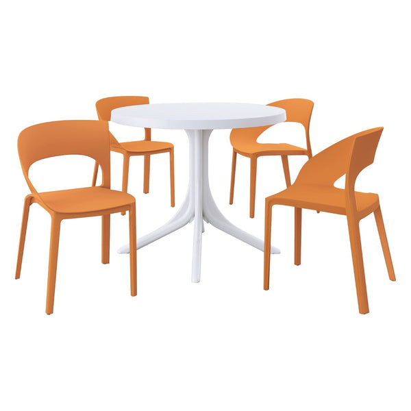 English Elm Summer Polypropylene Round Dining Set Stackable Chairs Uv Resistant Indoor Outdoor Patio Tropical Orange,White W3450S00027