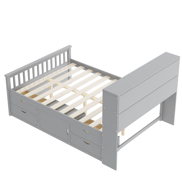 English Elm Full Size Captain Platform Bed Frame With Storage, Bookcase Headboard & Configurable Drawers, Gray N7090000473E