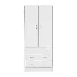 English Elm Armoire Melfa 71" H with 2 doors, 3 drawers and hanging rod for organized, elegant bedroom storage White 35 L x 24 W x 6 H B097S00120
