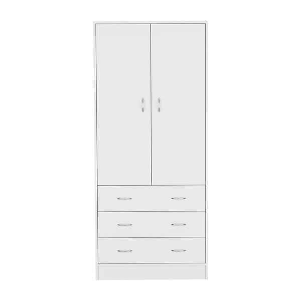 English Elm Armoire Melfa 71" H with 2 doors, 3 drawers and hanging rod for organized, elegant bedroom storage White 35 L x 24 W x 6 H B097S00120