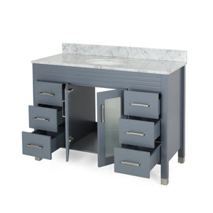 English Elm Christopher Knight Home® - 48'' Cabinet Grey Acacia Wood 48” Vanity with Frosted Glass Doors, 6 Soft-Close Drawers, No Top (96) 65596.00GRY