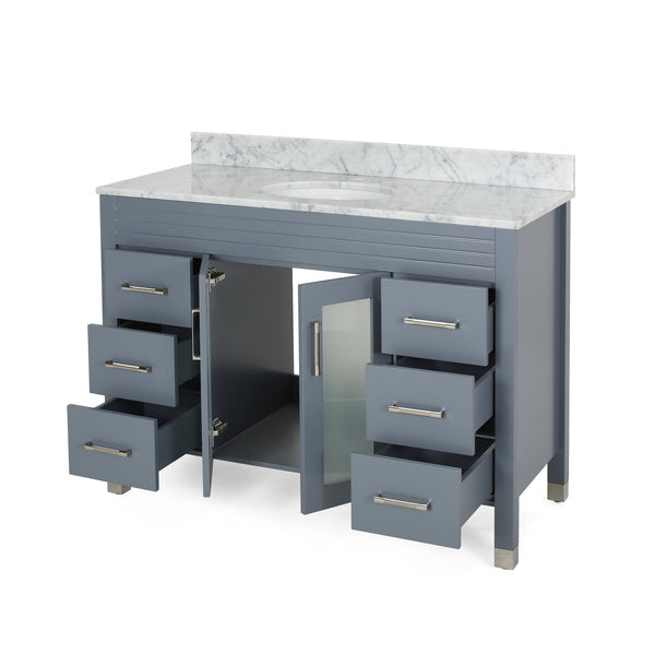 English Elm Christopher Knight Home® - 48'' Cabinet Grey Acacia Wood 48” Vanity with Frosted Glass Doors, 6 Soft-Close Drawers, No Top (96) 65596.00GRY