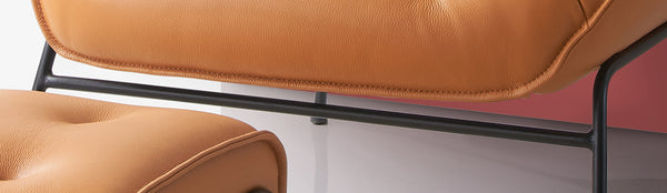 English Elm Zusa Sandstone Top Grain Leather Accent Chair & Ottoman with Metal Frame, Full Foam, Modern Luxe B2726S00389