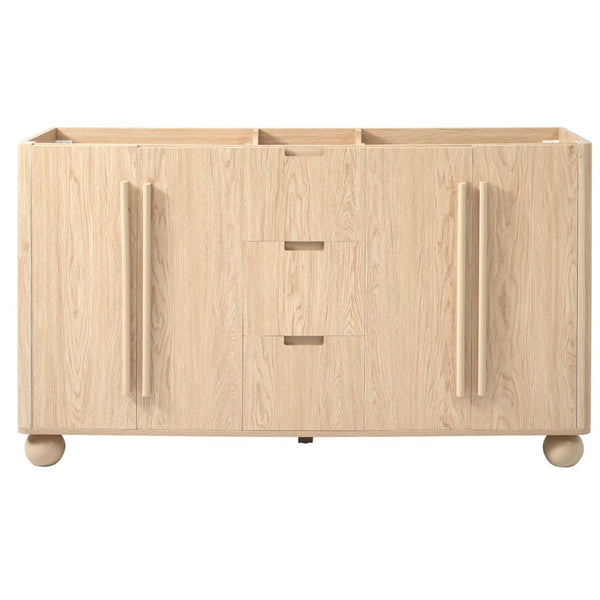 English Elm [cabinet Only] 58 Inch Double Sink Vanity Base Wood Grain Mdf Soft Close Storage N759S425429N